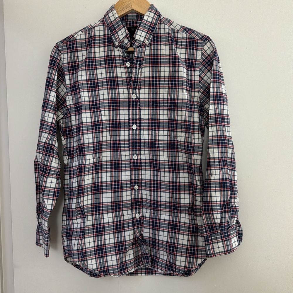 J Crew plaid flannel 100% cotton button down shirt. No holes or stains.